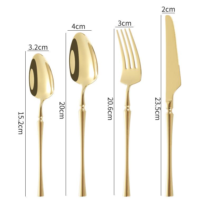 Golden Western Cutlery Set 304 Stainless Steel Mirror Spoon Steak Knife Fork Chopsticks Dinnerware Kitchen Tableware Utensil
