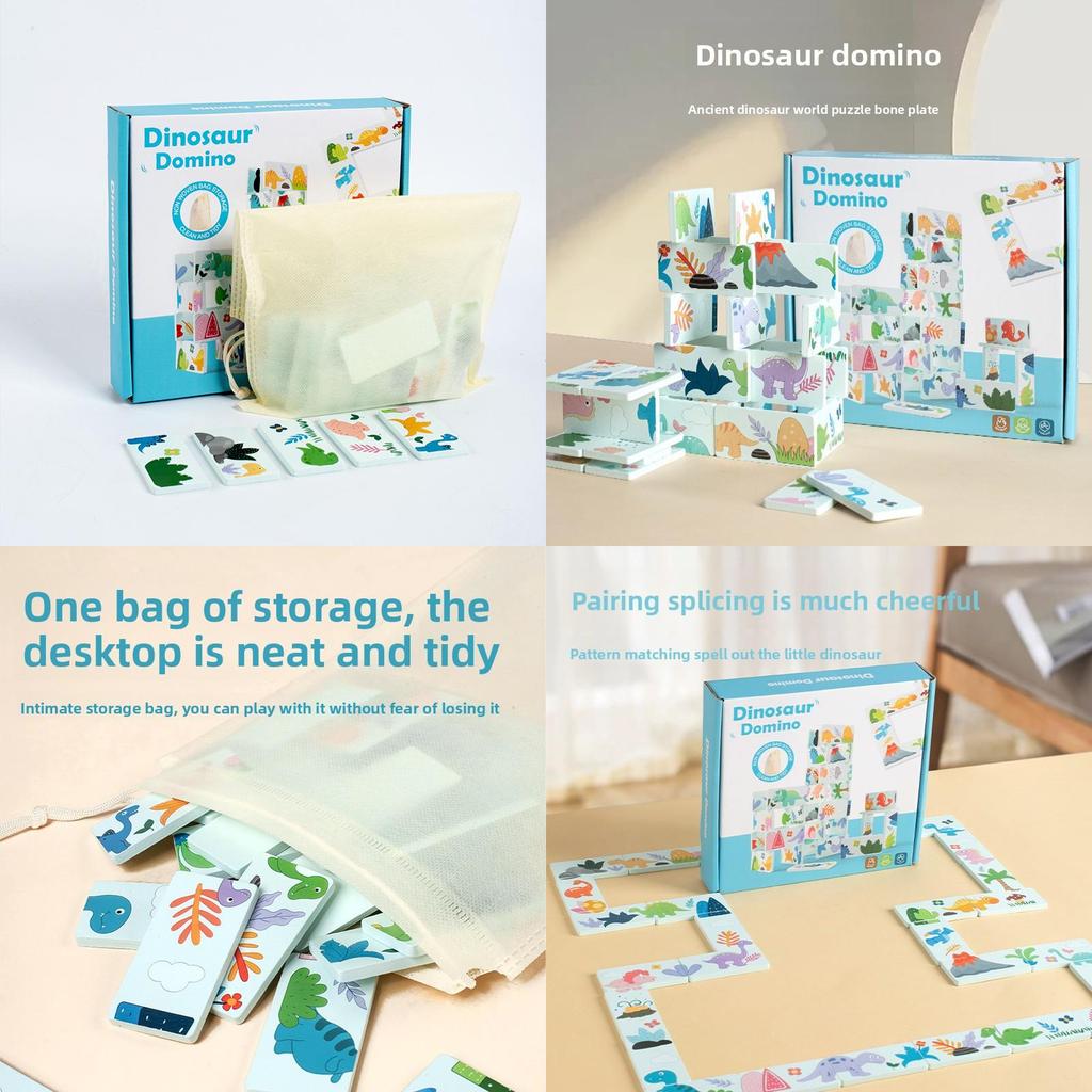 Dinosaur Wooden Domino Set For Toddlers Educational Cognitive Fine Motor Skills Development Toy