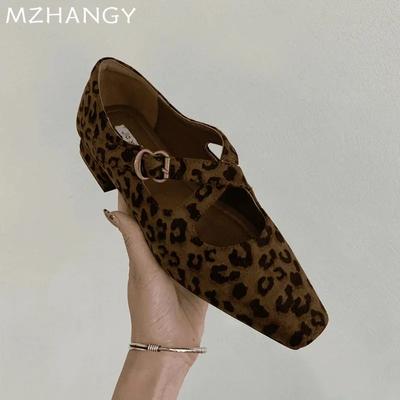 Leopard Dames Chunky Sko Semsket Mote Grunne Loafers Sko Trend Nye Ballett Dansesko Høst Kjole Koselige Mujer De Zapatillas