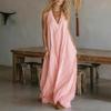Ärmelloses Sommer-Maxikleid für Damen im Boho-Stil mit V-Ausschnitt, fließendem Muster, perfekt für Strandurlaub und Freizeit. Lässiges A-Linien-Kleid.