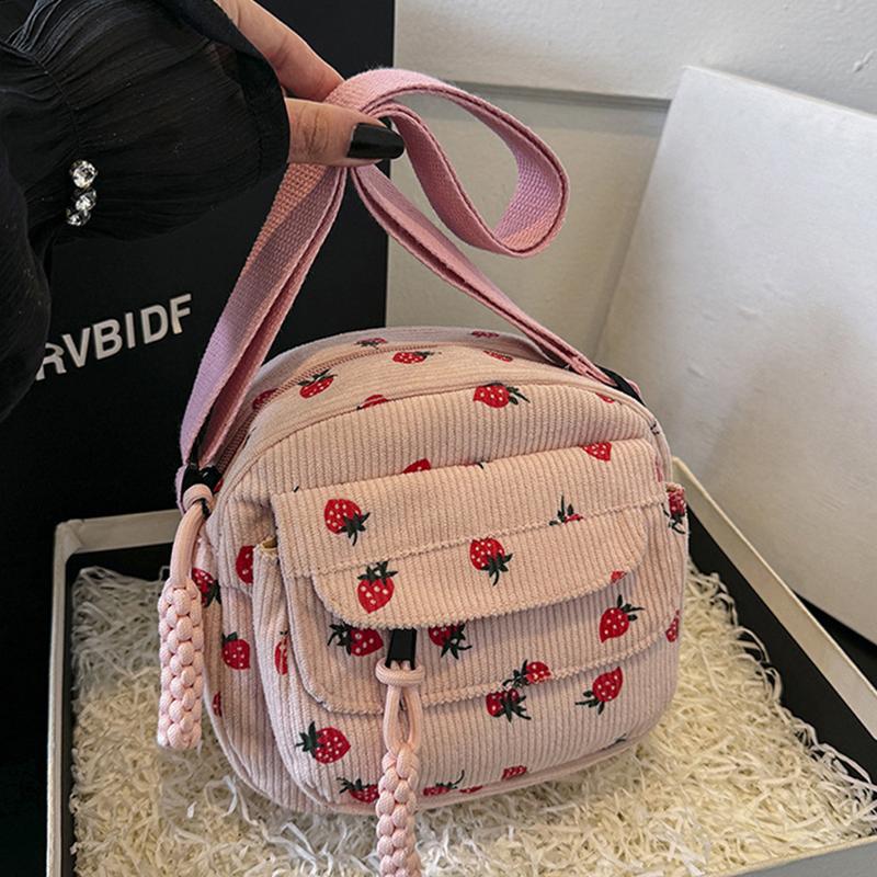 

Yogodlns Cute Strawberry CorduroyShoulder Bag Casual Zipper Trendy Crossbody Bag Tote Handbag for Women Girls Travel Work Messenger Bag 20x10x18cm розовый