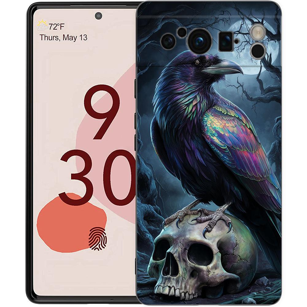 Raven Crow Skull Pattern Phone Case Cover for Google Pixel 9 8 7 6 7A 6A Pro Shockproof Soft TPU 9 Pro XL Shell Capas Fundas