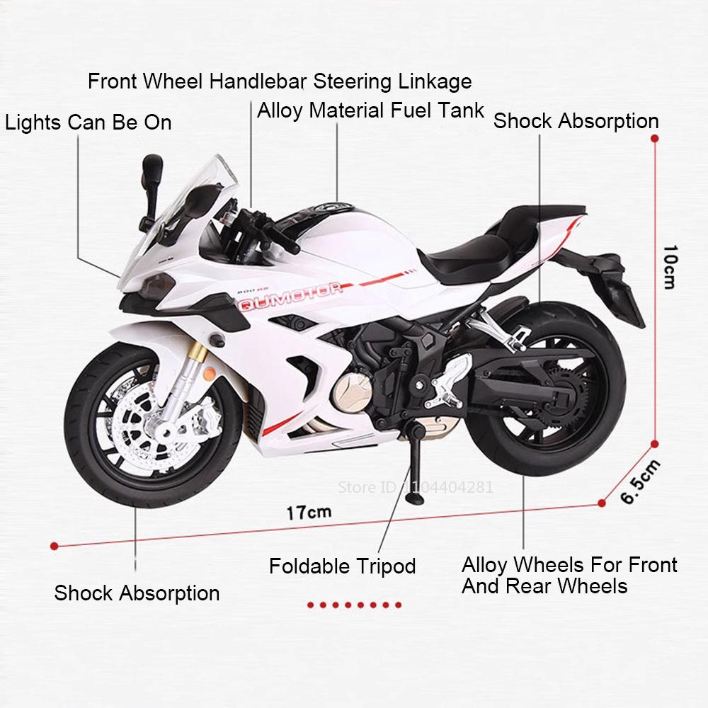 1:12 QJMOTOR QJ600RS Alloy Car CFMOTO 450SR Diecast Motorcycle Model Toys with Light Wheel Damping Vehices Child Christmas Gifts