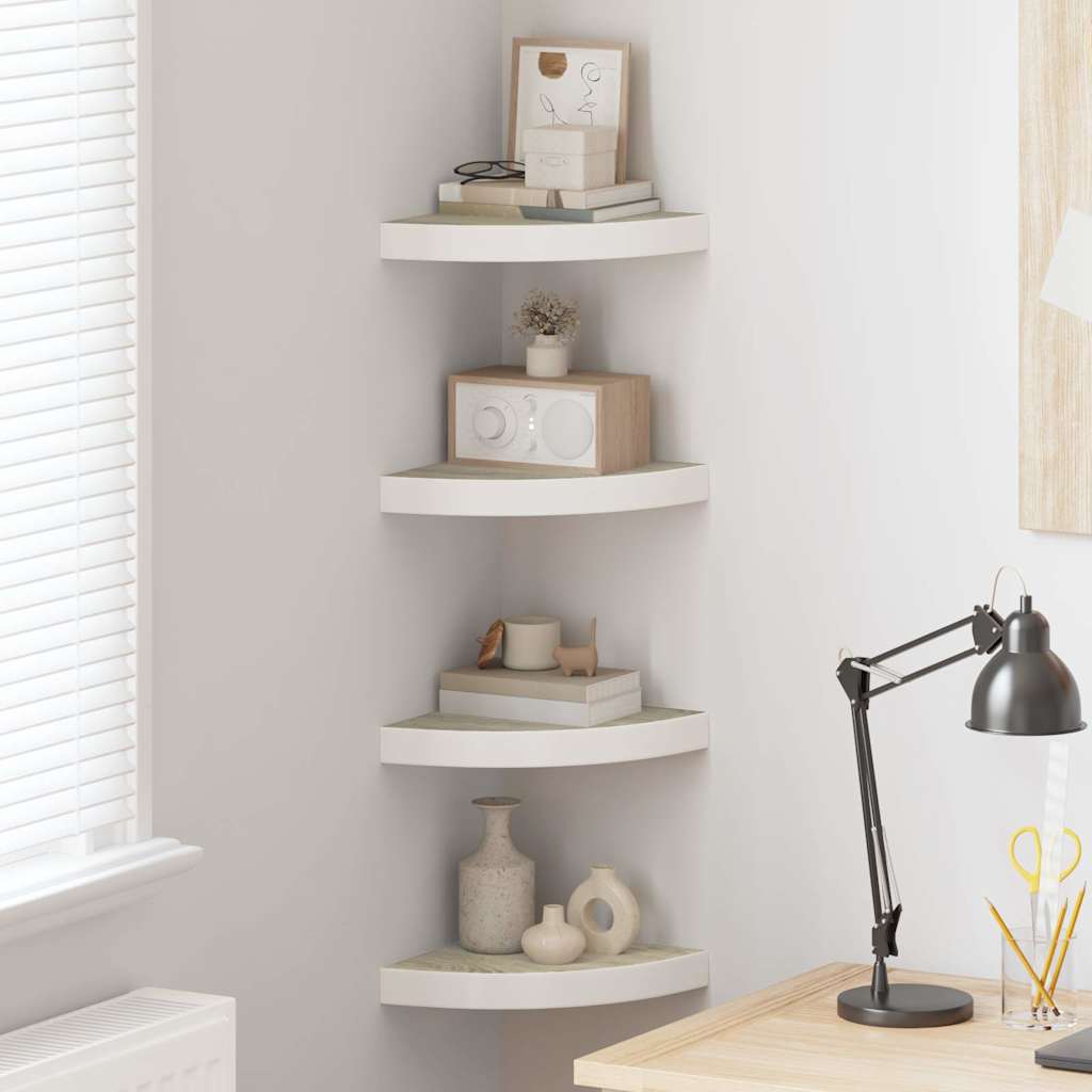 vidaXL Eck-Schweberegale 4 Stk. Eichen-Optik und Weiß 25x25x3,8 cm MDF braun
