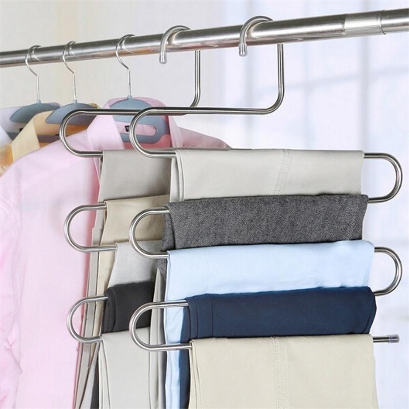 Multilayer Stainless Steel Magic Pants Hangers Space Savers Storage Rack for Hanging Jeans Scarf