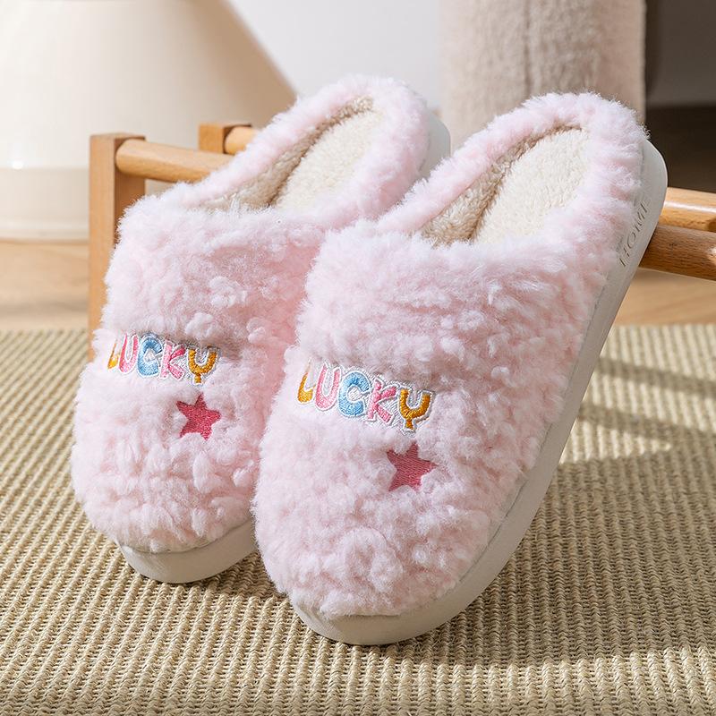 Cotton Slippers, Indoor Thick-soled Warm Shoes with Fleece for Women