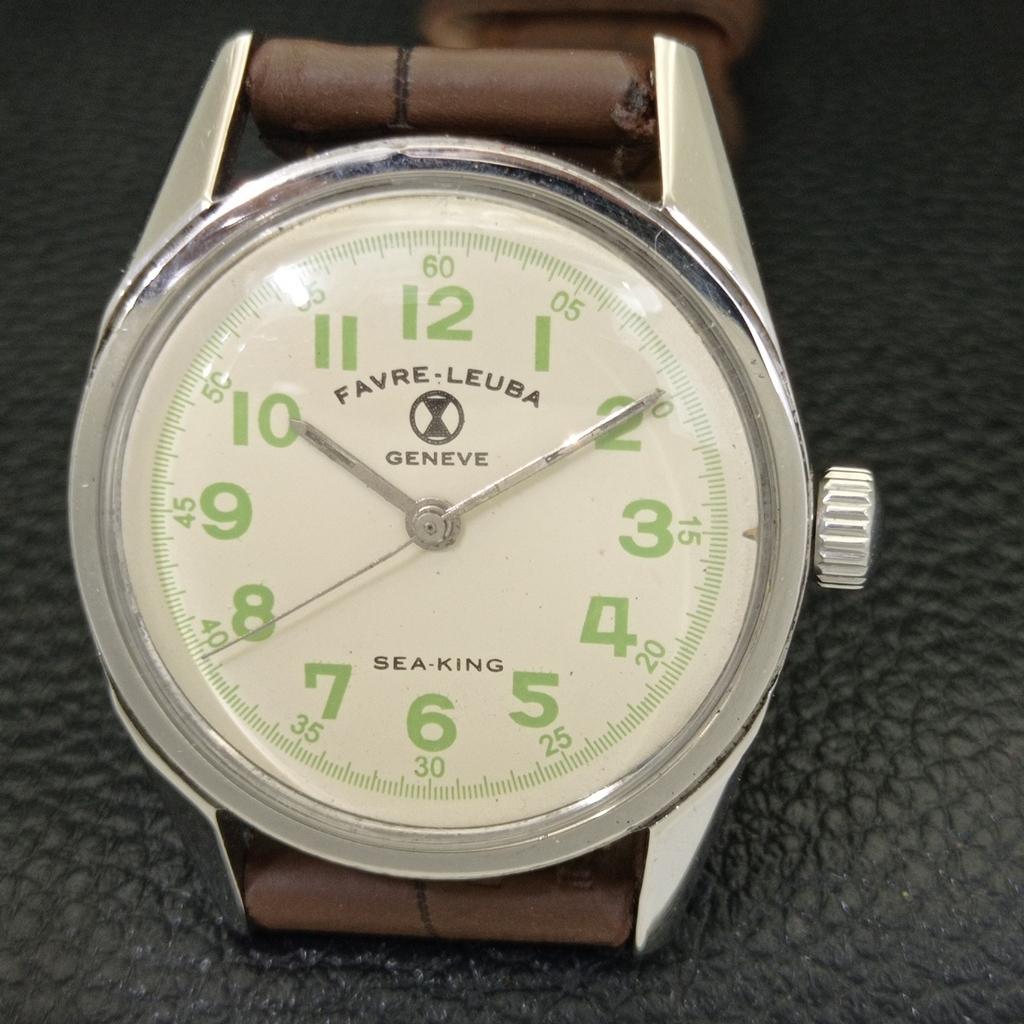 VINTAGE FAVRE LEUBA SEA KING HAND-WINDING SWISS MENS SIGN CASE WATCH A702028-5 R208-a702028