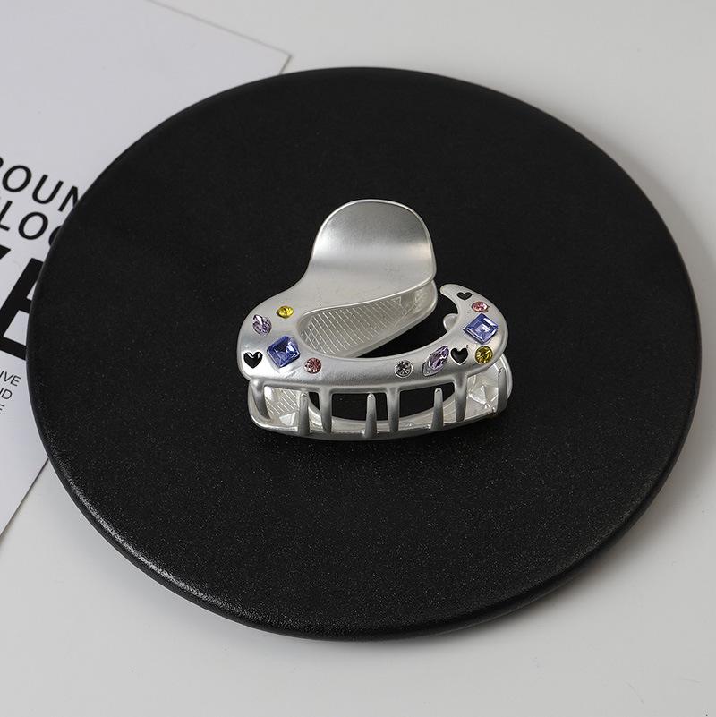 

Большая серебристая заколка для волос со звездой и цирконом для женщин - Высококачественная матовая металлическая заколка-краб для прически