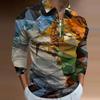 Gradient Pattern Polo Shirt Fashion Casual Lapel Long Sleeve Sweatshirt Men's Tops