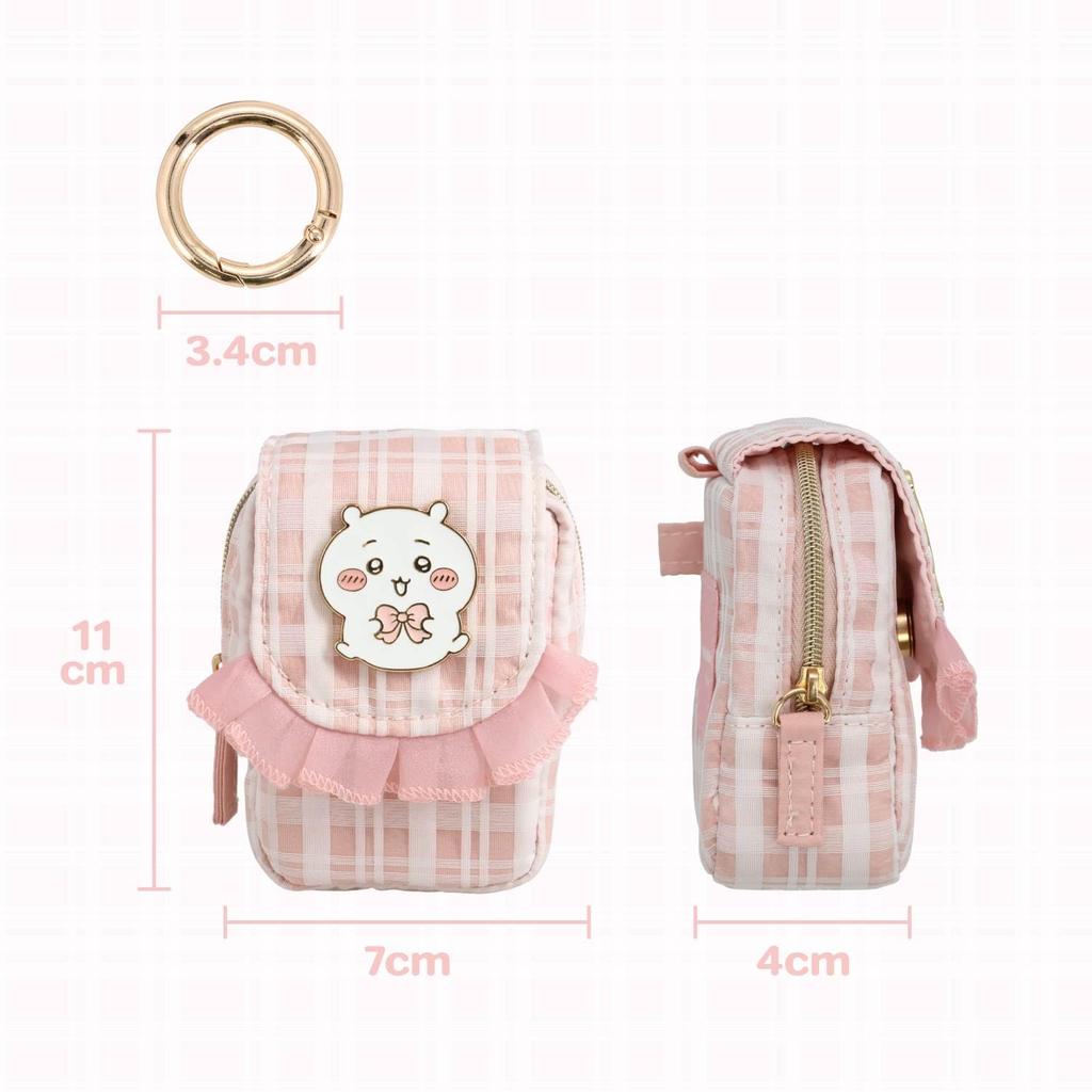 Shobido Chiikawa Check Series Mini Pouch with Carabiner Bicolor Cat