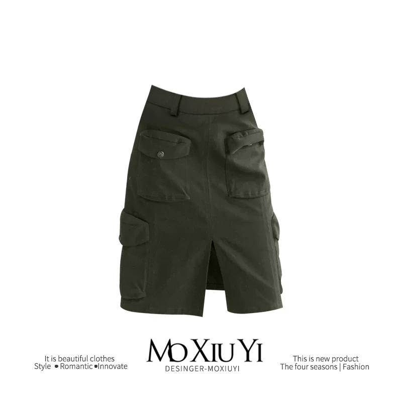 

Moxiuyi Private Clothes Are Not Greasy! Niche Style Suit Skirt Stylish Classy Split Straight Skirt S зелёный