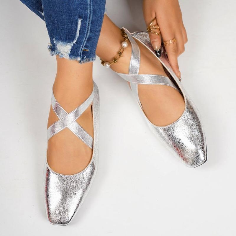 Square Toe Women‘s Low Heels New Luxury Elastic Band Shoes Elegant Loafers Comfortable Outdoor Women Single Shoes