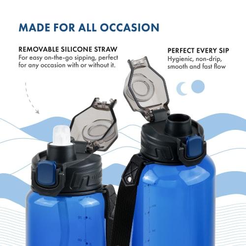 GRANDTIES Sports Tritan Plastic Water Bottle with Straw, Removable, Leakproof, BPA-Free, Dishwasher Safe, Travel Water Bottle with Strap ? Reusable Wa