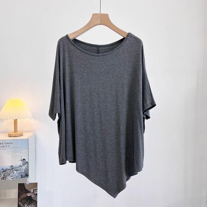 T-shirt Damski Jednolity Kolor Codzienny Duży Rozmiar Luźny Okrągły Dekolt Pulower Krótki Rękaw Top