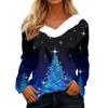 Women's Fashion Casual Long Sleeve Christmas Printed Plush Collar V-Neck Top