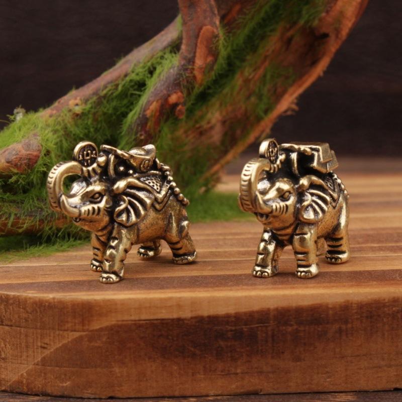 Brass Ingot And Gold Brick Lucky Elephant Figurine - Chinese Auspicious And Wealth-Bringing Home Living Room Craft