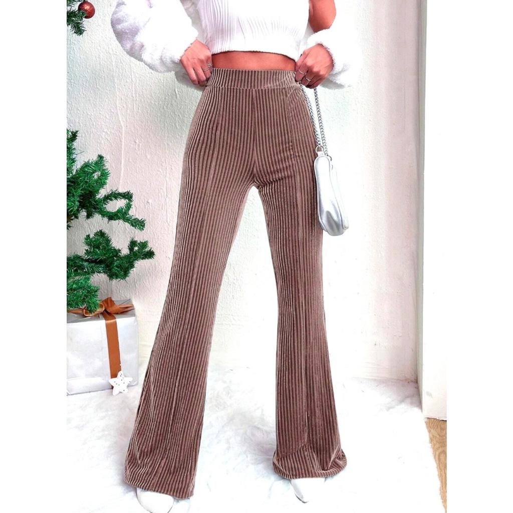 Women's High Waist Corduroy Flare Pants Stretch Solid Color Casual Winter Trousers