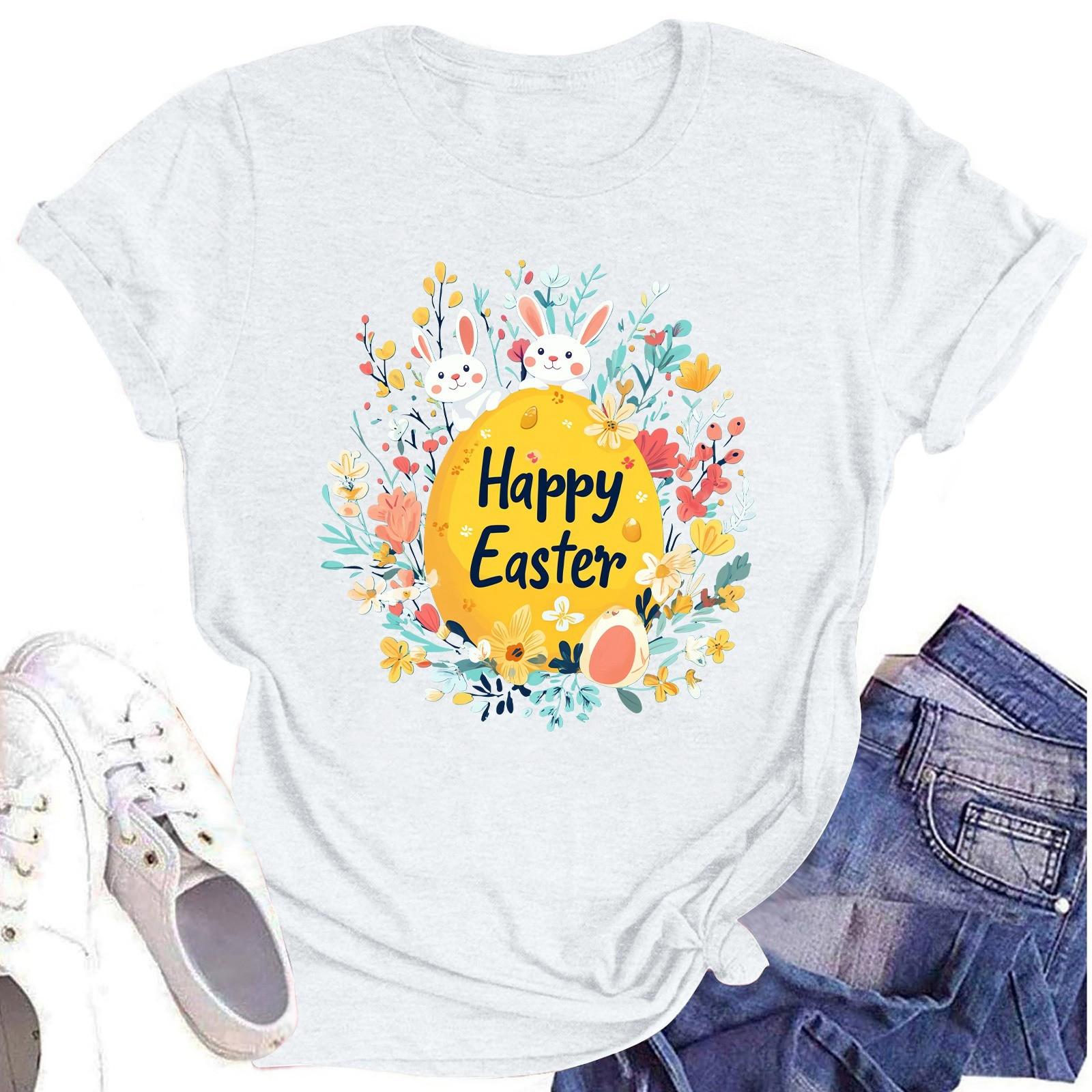 

Жіноча повсякденна повсякденна футболка з круглим вирізом і короткими рукавами з принтом XL білий