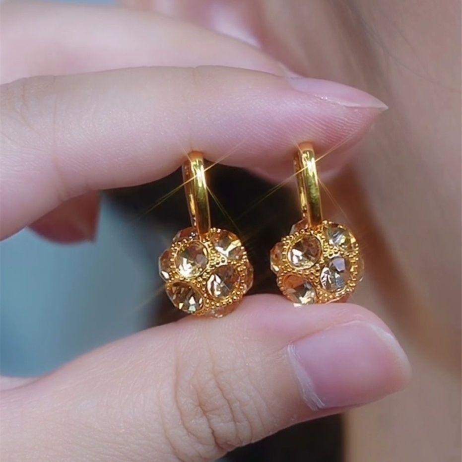 Light Luxury Brown Zircon Ball Ear Cuff Women s Minimalist Versatile Earrings