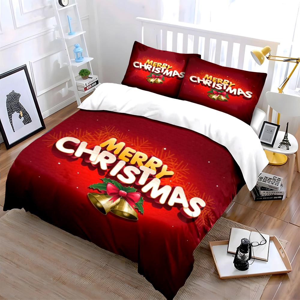 Merry Christmas Elegant Design Bedding Set (1 Duvet Cover, 2 Pillowcases, Duvet Not Included)