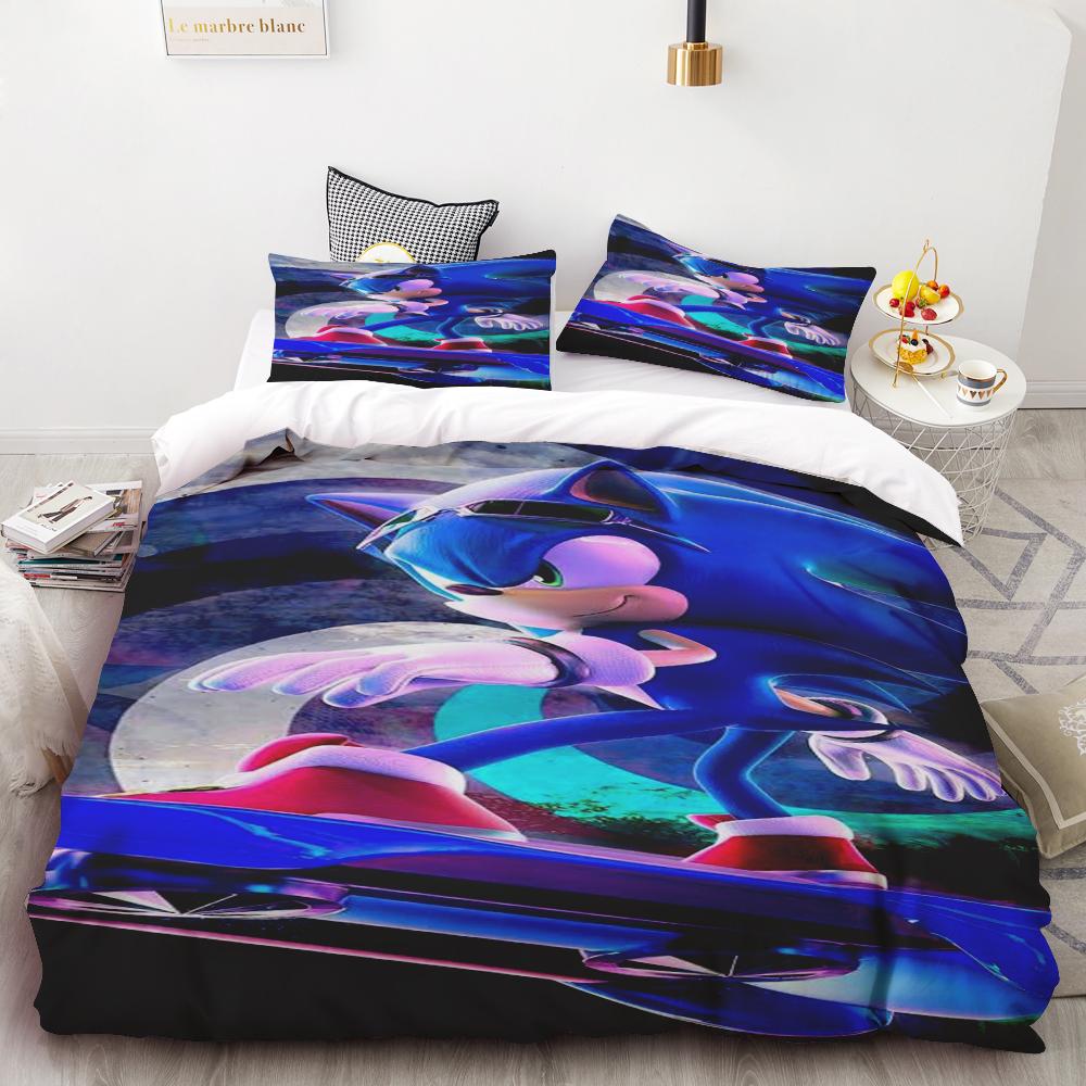 Sonic Cartoon Duvet Cover Hedgehog Quilt Cover Three-piece Set Bedding Set Sonic Gifts for Children Teens