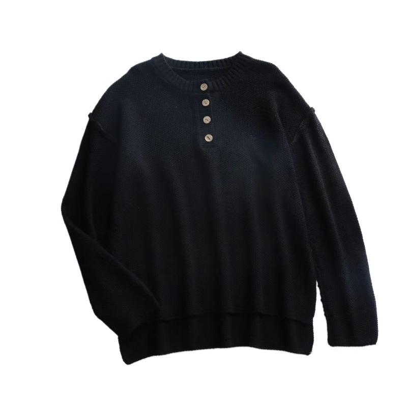 IHUASU Women's Autumn and Winter Solid Colour Pullover Large Size V-Neck Knit Sweater Street Hipster Sweater