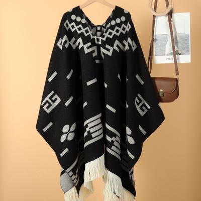 Western Cowboy Style Unisex Shawl Cape - Tassel Trim, Warm Outdoor Wear
