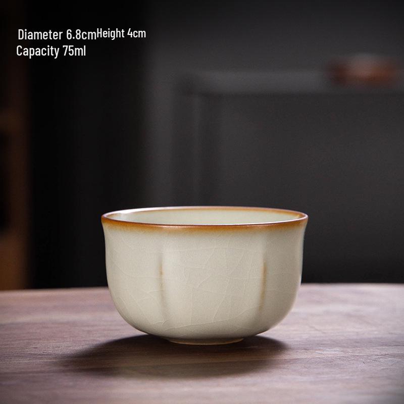 Ru Kiln Ceramic Tea Tasting Cup, Small Crackled Porcelain Bowl, Cultivable Single Cup for Gongfu Tea. 40ml-80ml