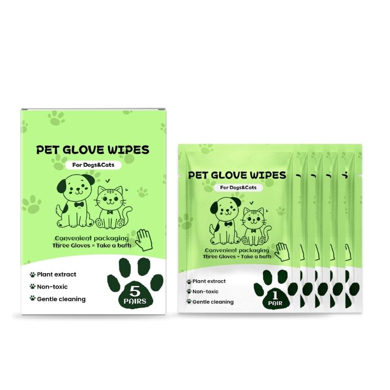 5 Pair Disposable Pet Grooming Gloves Hypoallergenics Design Cleaning Bathing Wipes Mittens For Dog Cats Travel Portable
