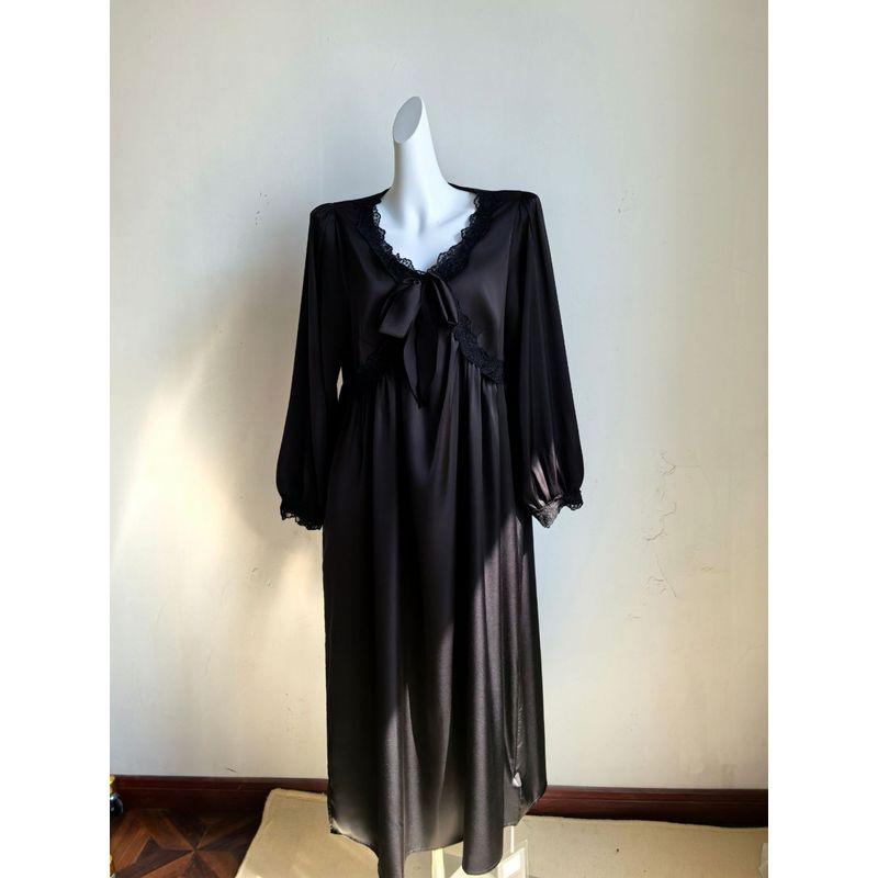 

100.00kg Export Extra Large Size Plus Size Ladies Women s Pure Desire French Lace V-neck Sexy Sling Dress Ice Silk Two-Piece Suit Pajamas 1531 Black 4XL