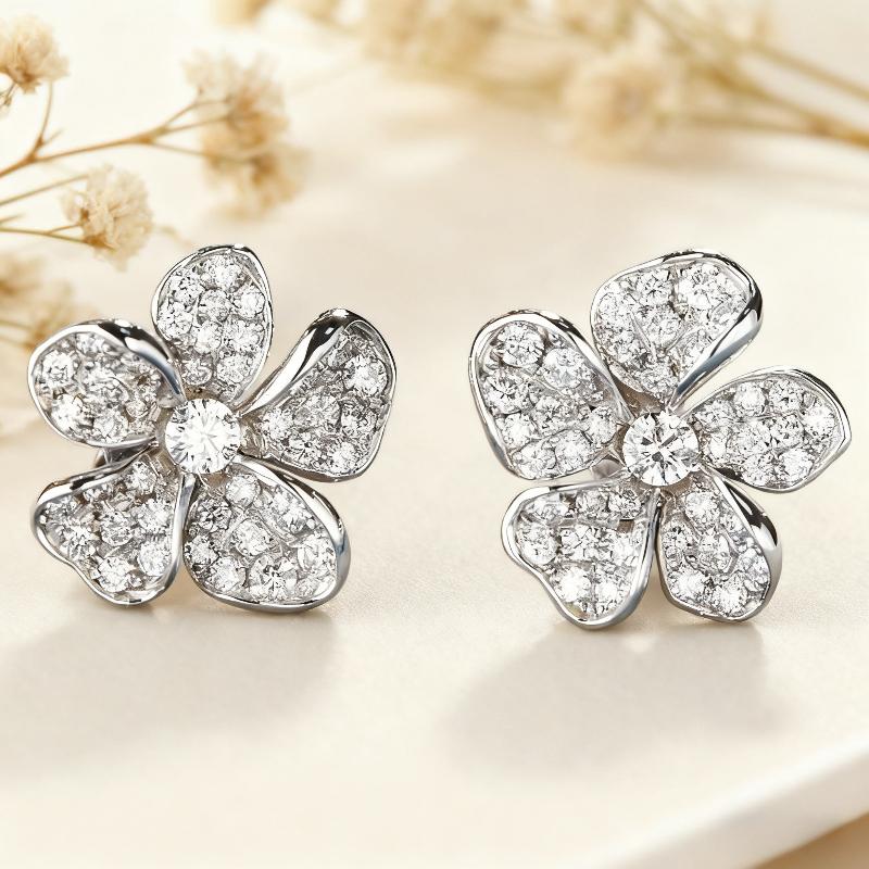 A Pair of Luxurious Geometric Elegant Flower Earrings Designed Specifically for Women, Wedding Engagement Party Jewelry Accessories