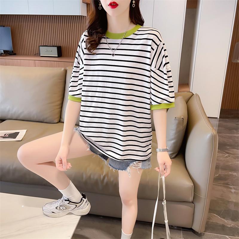 

Футболки (Женский) двухцветная футболка в полоску с короткими рукавами M-2XL