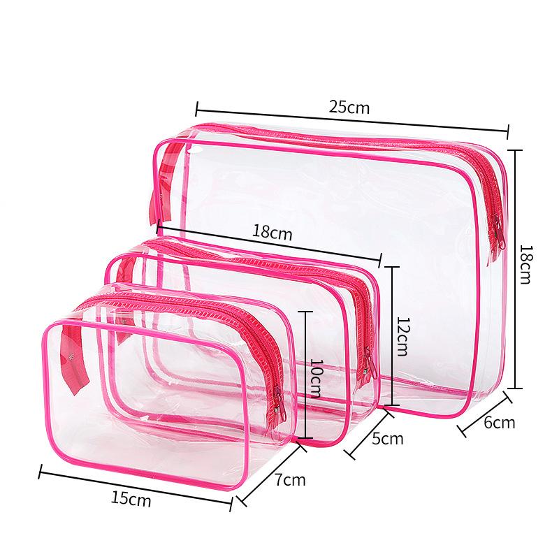 3Pcs Transparent Pvc Cosmetic Bag Waterproof Zipper Clear Makeup Pouch Portable For Travel Bathroom Storage