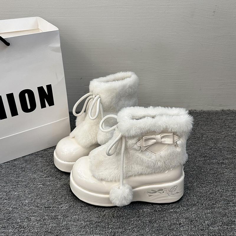 Women's Snow Boots 2026 Winter New Warm Plush Comfortable Anti Slip Ankle Boots Fashion Platform Bow Cotton Shoes Botas Mujer