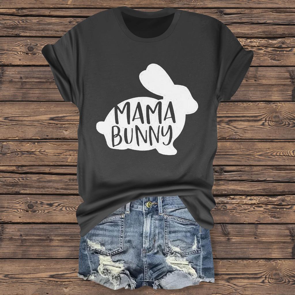 Women's Casual Easter Printed T-Shirt Round Neck Pullover Short Sleeve Top