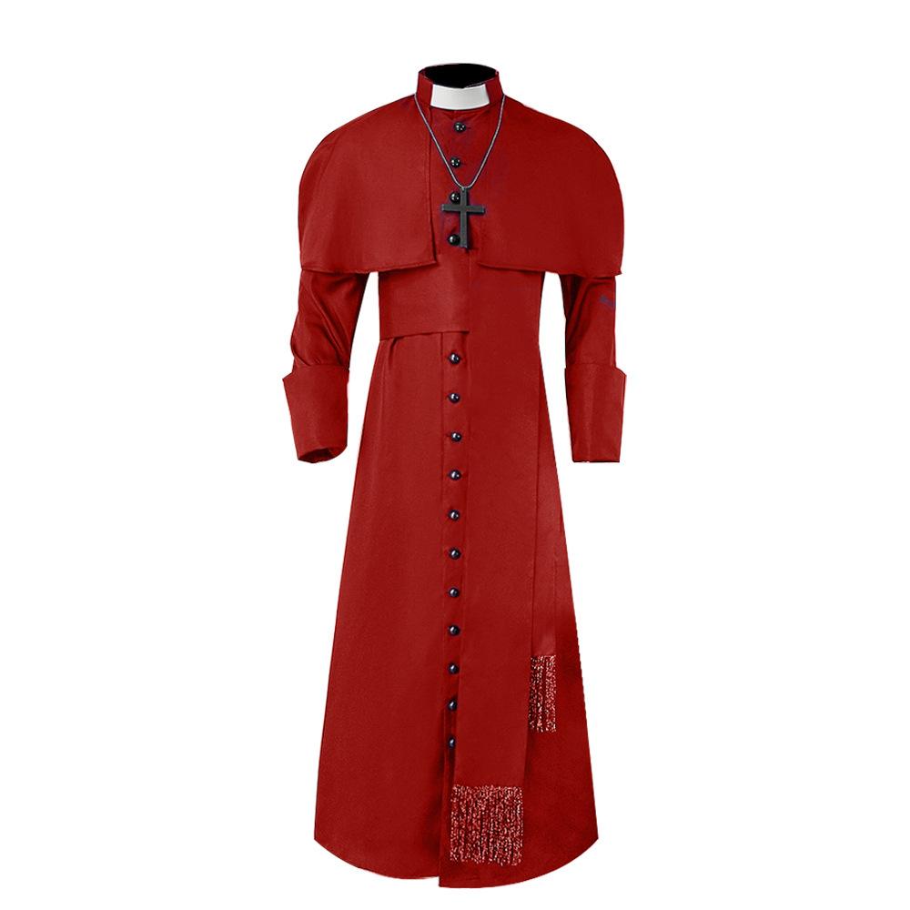 Men s Church Father Clergy Robe Priest Costume for Halloween MDEC-003 S красный