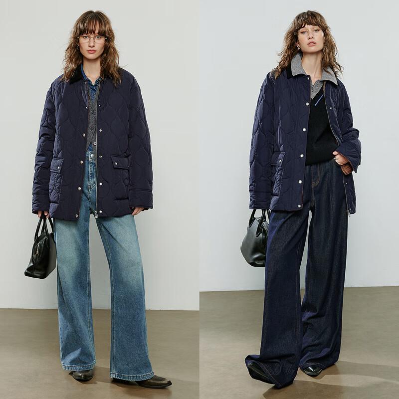 Chuyu Women's Loose Fit Corduroy Patchwork Plaid Padded Jacket