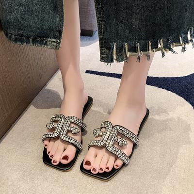 Mode 2024 Damen Sandalen Sommer Strand Flacher Mund Strasssteine Damen Modenschau Bequeme Leichte Schuhe Sandalias Femininas