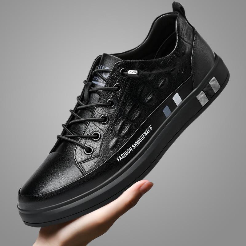 Men's shoes autumn casual little white shoes men's crocodile pattern low-top soft-soled soft-faced board shoes men 2025