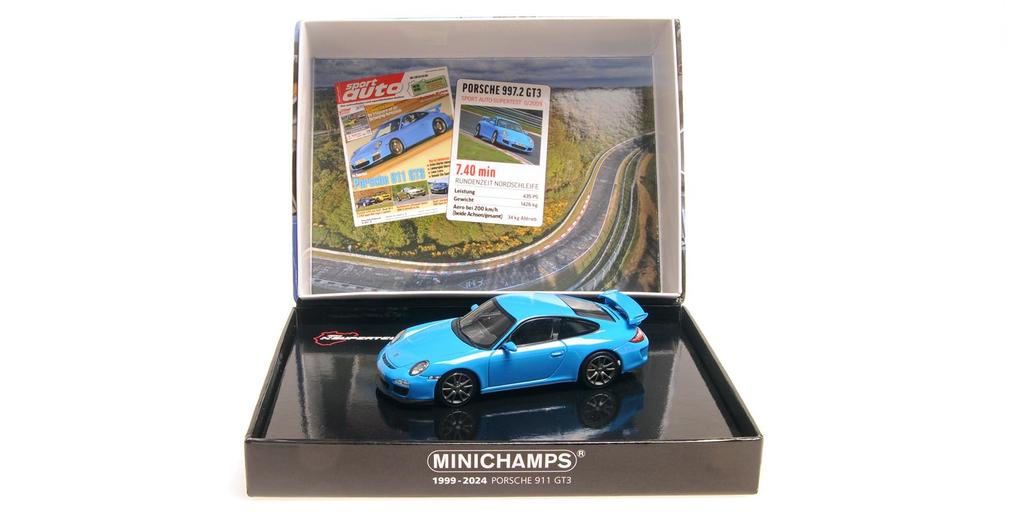 Minichamps 400068025 Porsche 911 GT3 Blue Sports Car 2009 Scale Model Car 1/43