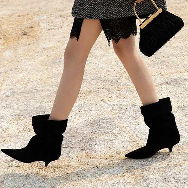Aneikeh 2026 Winter Fashion Thin Low Heel Pointed Toe Women Ankle Boots Ladies SHort Modern Shoes Party Pumps Botas Mujer
