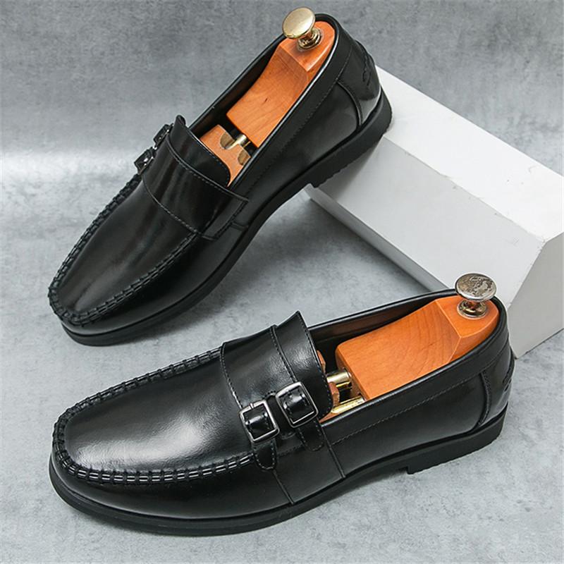 Fashion Britain Trend New Designers Men's Monk Strap Loafter Black Red Flats Leather Casual Driving Shoes Casual Formal Dress Footwear
