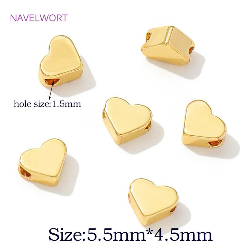 

18K Real Gold Plated Brass Heart Shape Spacer Beads For Bracelets Making,Separators For Beads,DIY Beading Jewelry Accessories 10 pieces
