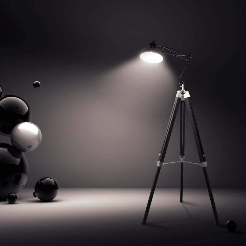 Gasoline - Office Noir - Lampadaire Décoratif - Bois Et Métal - Pied 170 Cm - Abat-jour 20 Cm