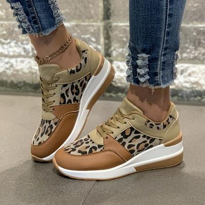 Women's Flat Leopard Lace-laced Casual Sneakers Women's Large Size Four-season Single Shoes Running Shoes