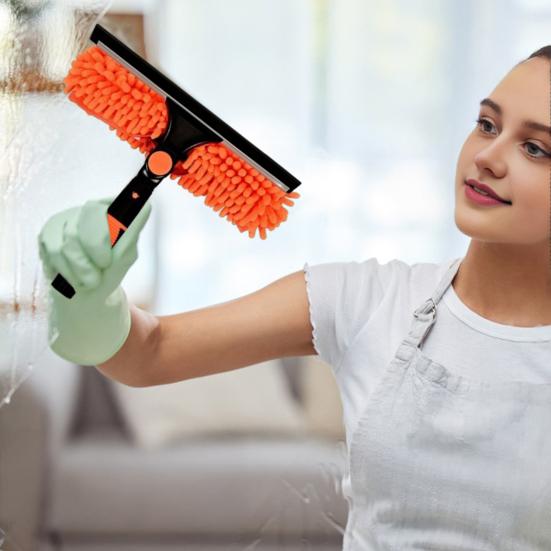 Manual Window Squeegee Cleaning Kit with Extension Pole Long Pole Stainless Steel Chenille Cloth Glass Wiper Scrubber
