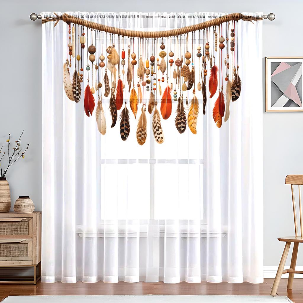 1PC Elegant Wisteria Flower Sheer Curtains - Purple Floral Design with Green Leaves, Rod Pocket Top for Living Room, Kitchen, Bedroom, Balcony