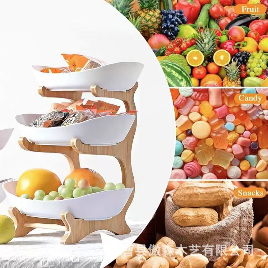 Kreatives mehrschichtiges Massivholz-Fruchtregal, praktischer Haushalts-Fruchtkorb aus Holz, Desktop-Snack-Tablett aus Holz
