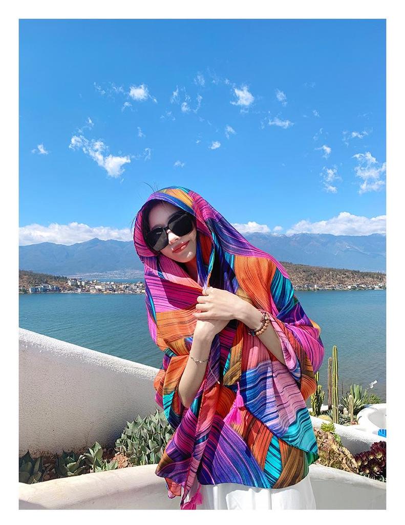 Women's Ethnic Style Silk Scarf: Extra Large, Versatile Sun Protection Shawl for Summer