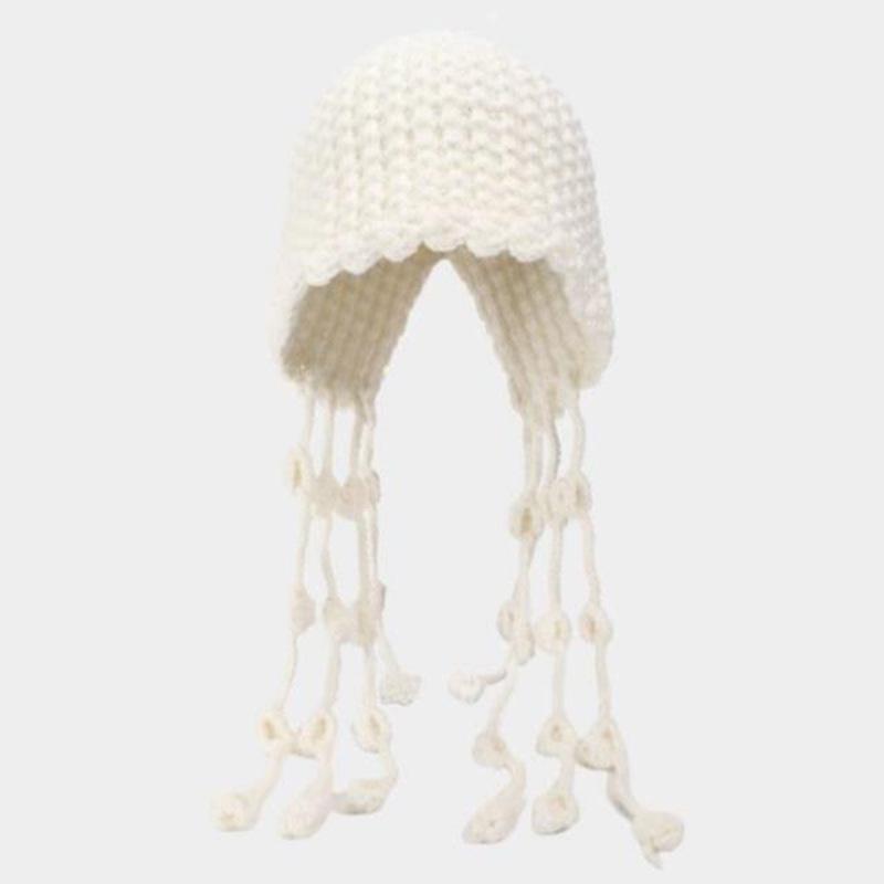 West Sichuan Tourism Tassel Ball Red Knitted Baotou Hat Women's Autumn and Winter Warm Ear Protection Face Small Wool Hat